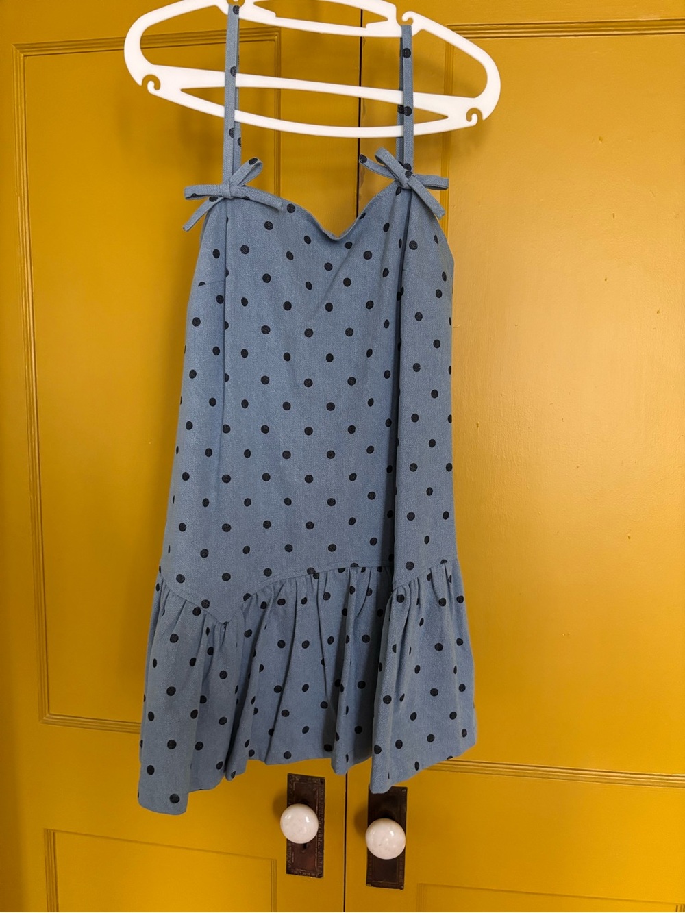 Woman’s Blue Polka Dot Sundress with Ruffle Hem